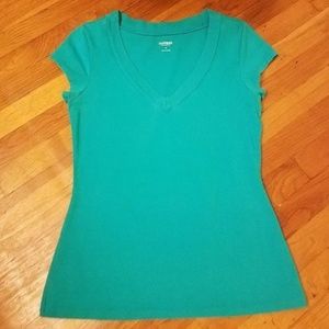 EXPRESS Sexy Stretch V-Neck Short Sleeve Top Teal